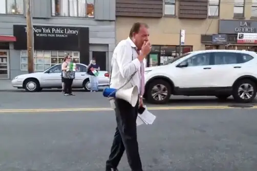 A video of Councilmember Mark Gjonaj yelling in the streets, outside of a campaign event for Alessandra Biaggi
